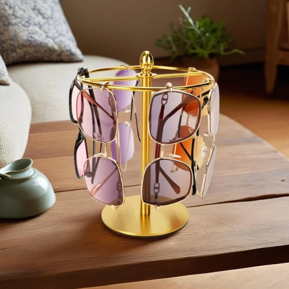 Gold Sunglasses Organizer Stand – Large Capacity Eyeglasses Holder